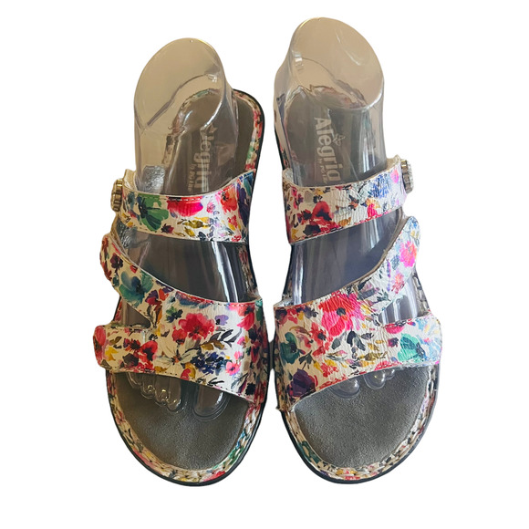 Alegria Perennial Loti Leather Floral Slip On Wedge Sandals Size 39 - Picture 3 of 8